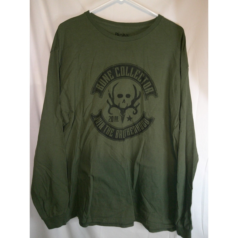 Bone Collector Graphic Long Sleeve T-Shirt Olive Green Skull Brotherhood‎ XL